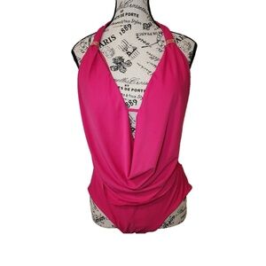 Bar III Cut-Out Plunging One-Piece Ruby Swimsuit Size L